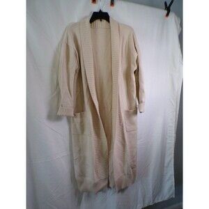 Women's Beige Open Front Knit Cardigan M Long Sleeve Sweater
